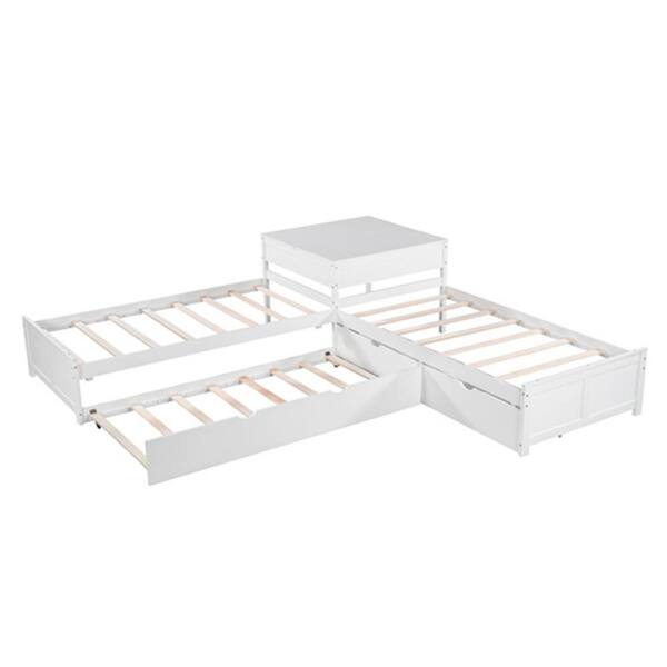 Donason 117.6 in. W White Twin Wood Frame Platform Bed with Drawers and Desk
