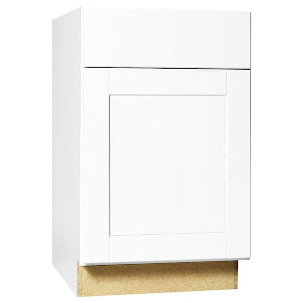 Hampton Bay Shaker 21 in. W x 24 in. D x 34.5 in. H Assembled Base Kitchen Cabinet in Satin White with Ball-Bearing Glides
