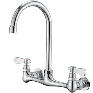2-Handle Wall Mount Standard Kitchen Faucet with High Arc Swivel Spout 8 in. Widespread in Polished Chrome