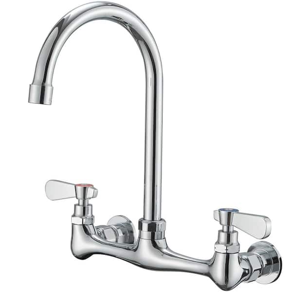 Unbranded 2-Handle Wall Mount Standard Kitchen Faucet with High Arc Swivel Spout 8 in. Widespread in Polished Chrome