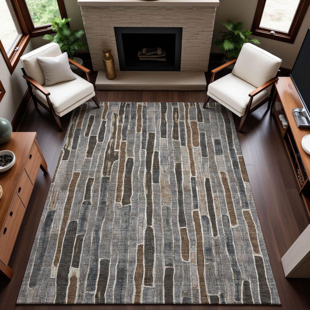Mayfield Premium Machine Washable Abstract AMF1301 Pewter 3 ft. x 5 ft. Area Rug price history on PriceWatchPro
