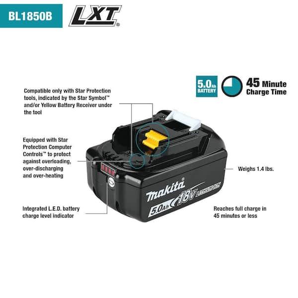18V LXT Battery and Rapid Optimum Charger Starter Pack (5.0Ah) with Bonus 3/8 in./1/4 in. 18V LXT Square Drive Ratchet