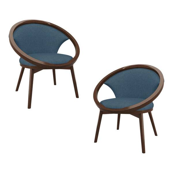 EVERGLADE HOME Clair Blue Mid-Century Fabric Upholstery Solid Wood Frame Accent Chair (Set of 2)