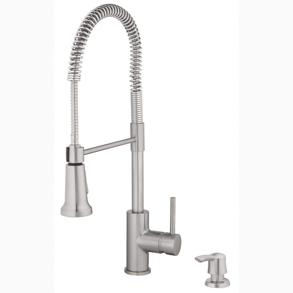 Single Handle Pull-Down Sprayer Kitchen Faucet In Stainless Steel