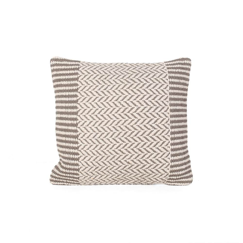 Noble House Springer Boho Taupe and White Cotton 18 in. x 18 in. Pillow ...