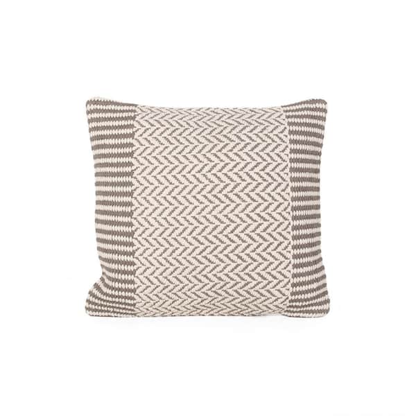 Noble House Springer Boho Taupe and White Cotton 18 in. x 18 in. Pillow Cover