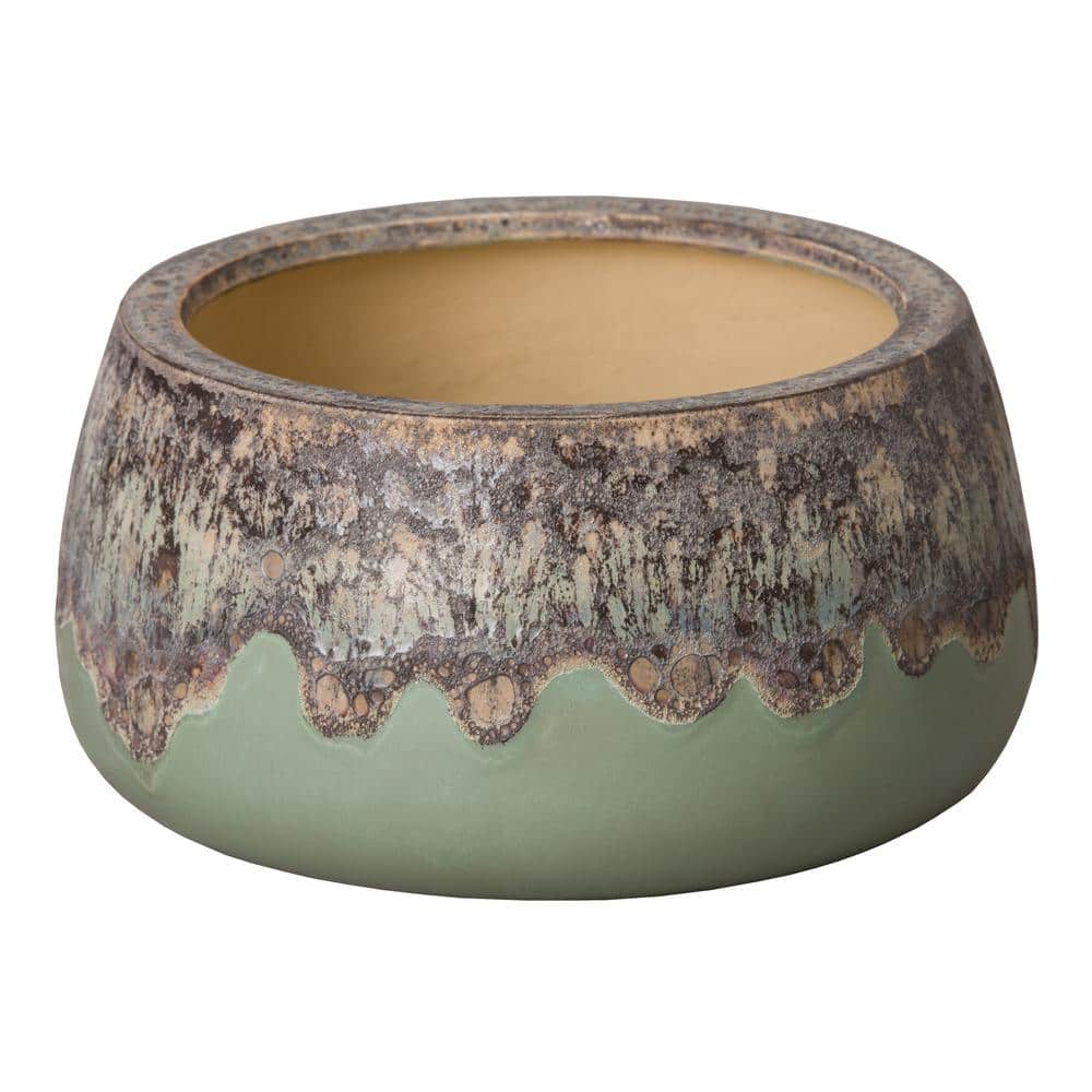 Dia 13 in. L x 7 in. H Spa Blue Ceramic Round Planter with Drainage Hole