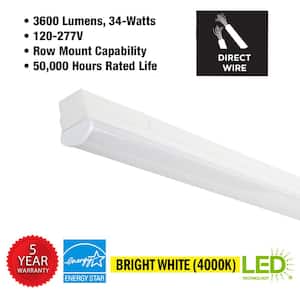 4 ft. 64-Watt Equivalent Integrated LED White Strip Light Fixture 3600 Lumens Direct Wire 4000K Bright White (4-Pack)