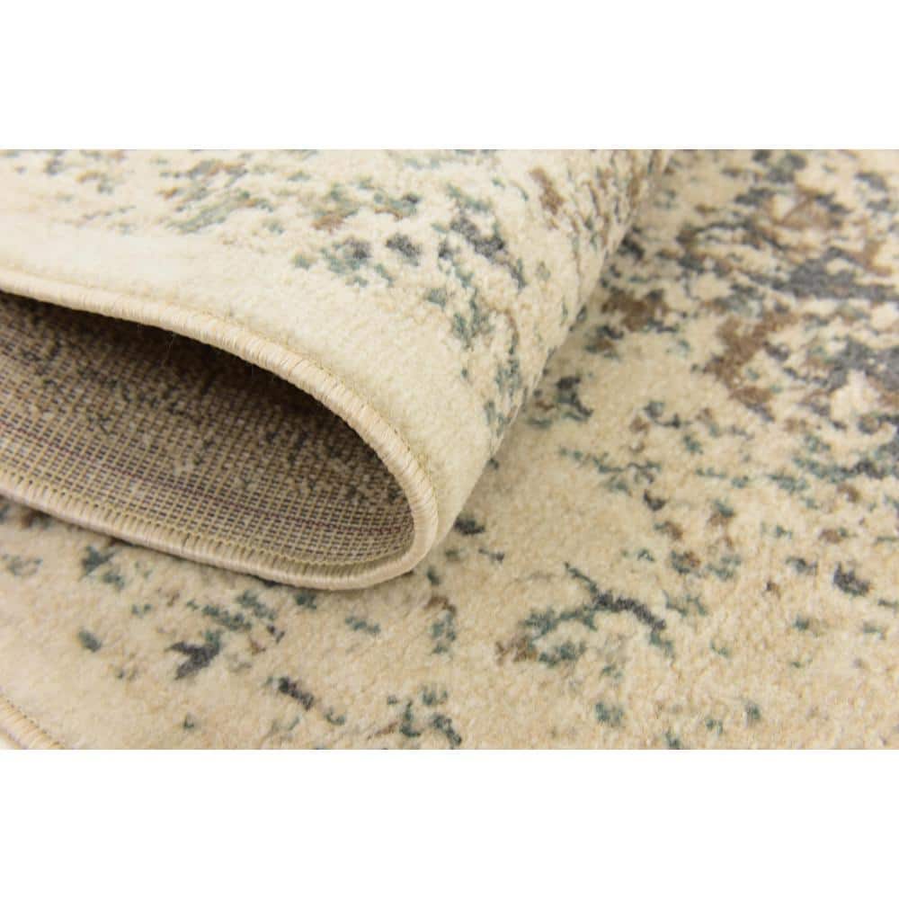 Cream and Beige Medallion Synthetic 9' x 12' Area Rug