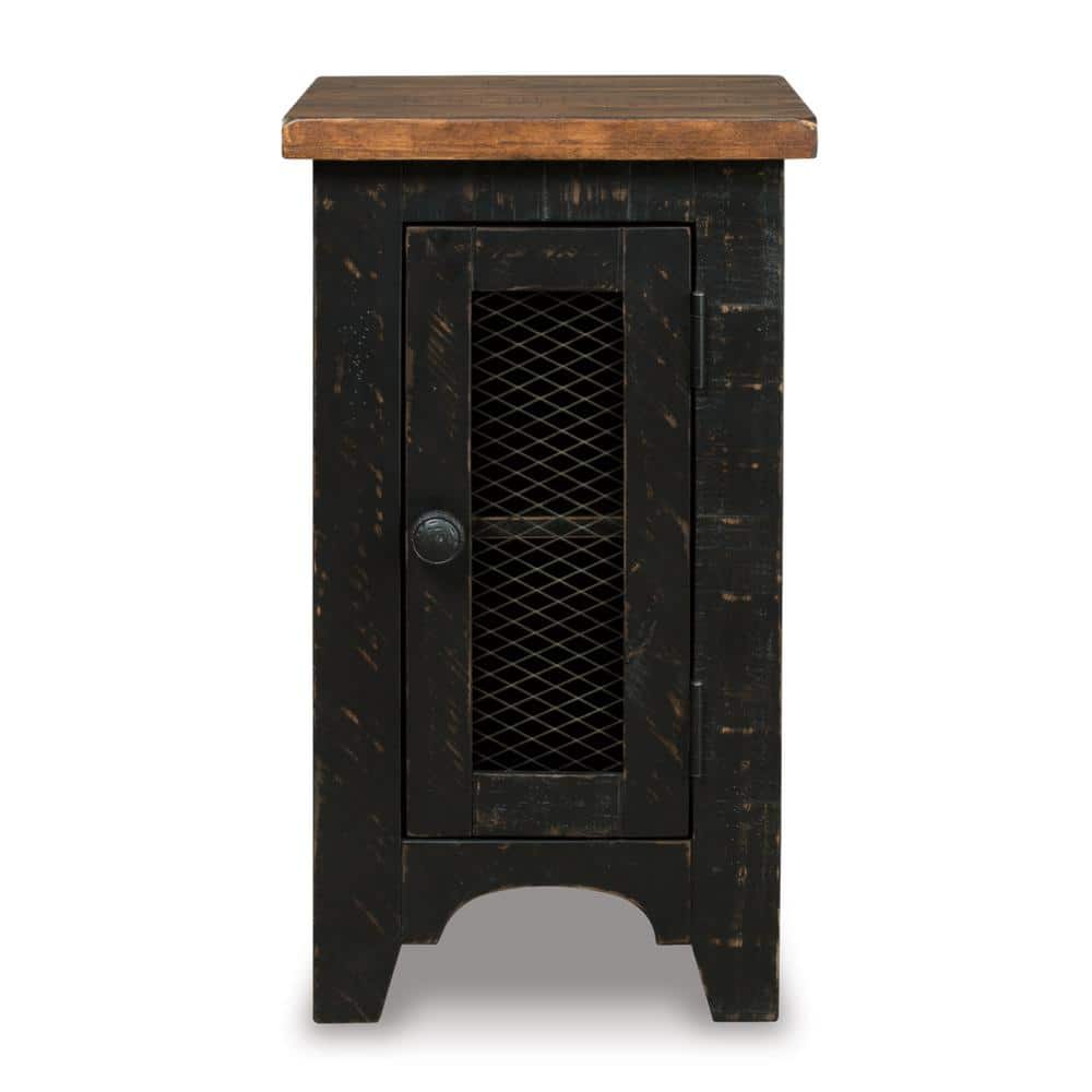 Valebeck Black and Brown Rustic Wood Metal Storage End Table