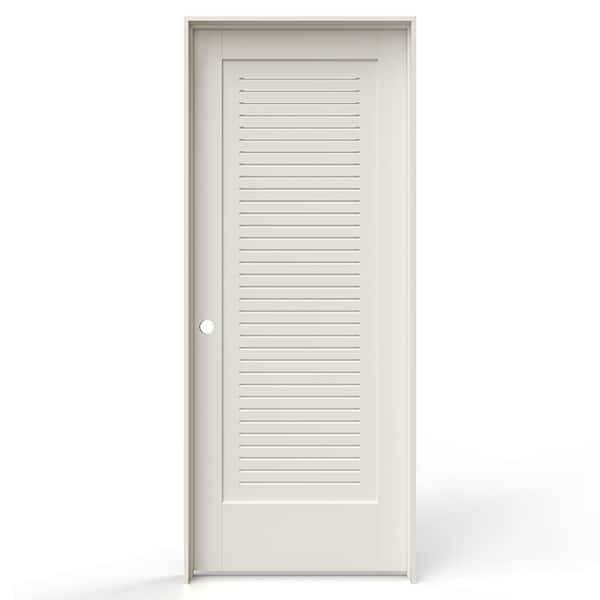 32 in. x 80 in. 1 Panel Right-Handed Primed MDF Wood Single Prehung Interior Door Full Modern Ventilated Panel Louver