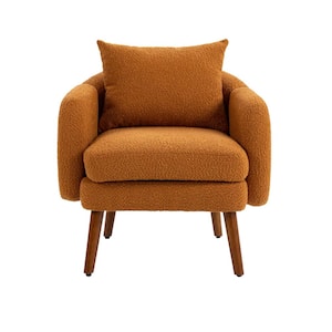 Modern Orange Boucle Upholstered Wooden Frame Accent Arm Chair with Cushion and Pillow