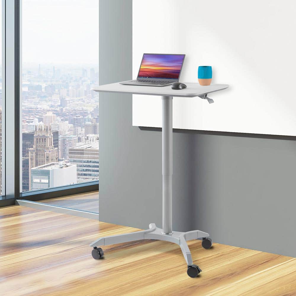 AirLift XL 28" White Pneumatic Adjustable Sit-Stand Mobile Desk