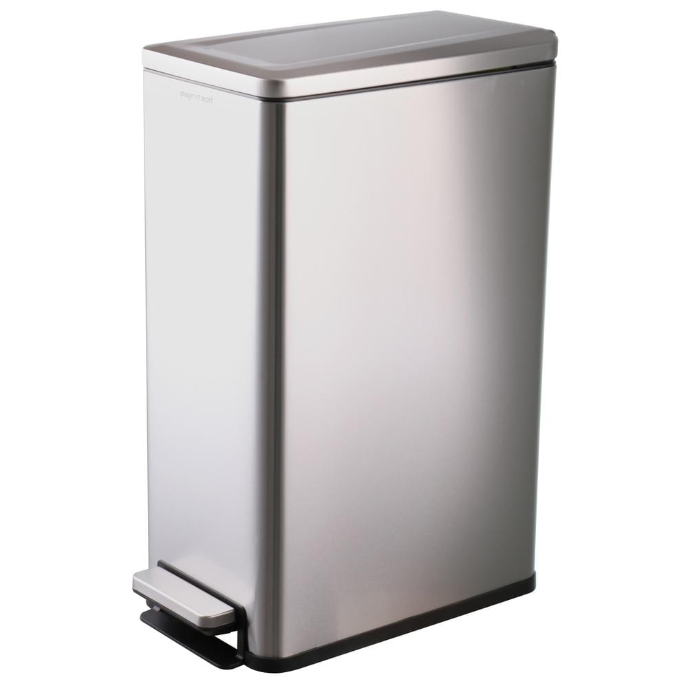 Slim Silver Stainless Steel Dual Compartment Recycling Bin