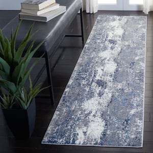 Lilypond Grey/Blue 2 ft. x 12 ft. Abstract Distressed Runner Rug