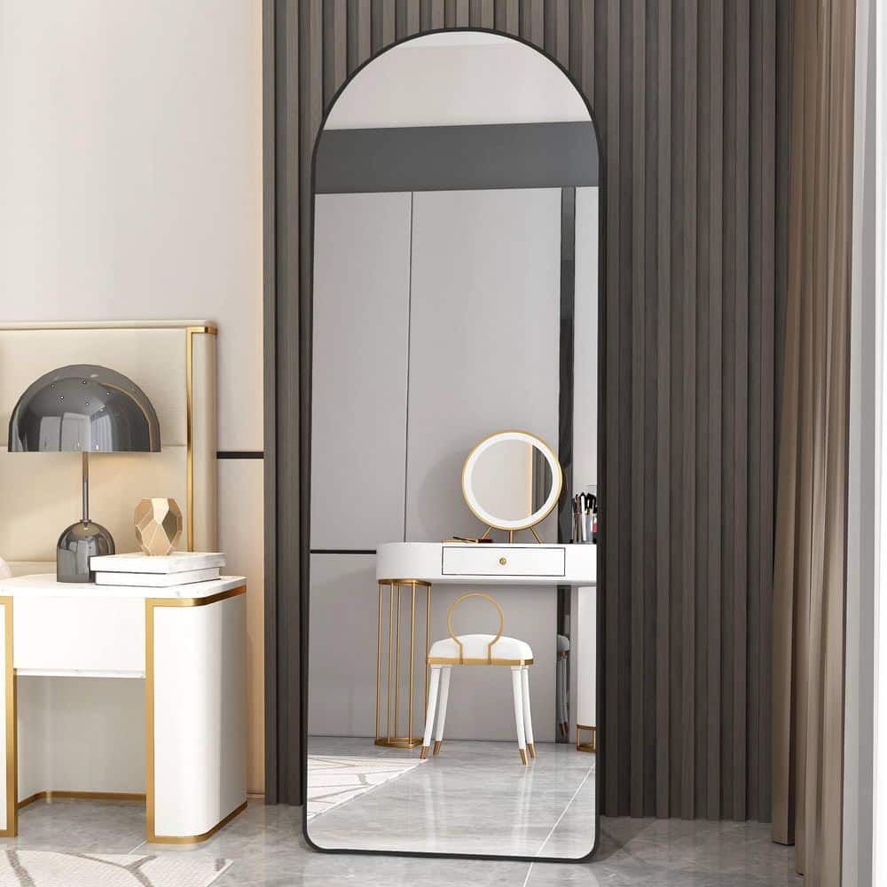 Black 23 in. W x 65 in. H Arched Full Length Mirror Standing Floor Mirror