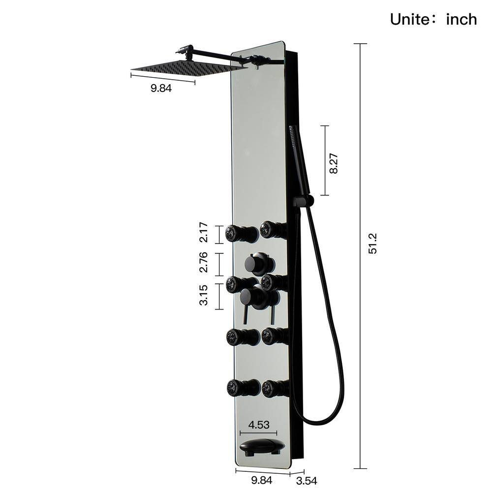 Matte Black Solid Brass Shower Panel System with Adjustable Head