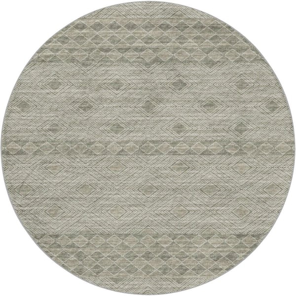 Dream Shag Premium Machine Washable Abstract ADS107 Taupe 8 ft. x 8 ft. Round Rug