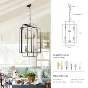 8-Light BlackandGold Farmhouse Pendant Tiered Geometric Chandelier for Living Room with no bulbs included