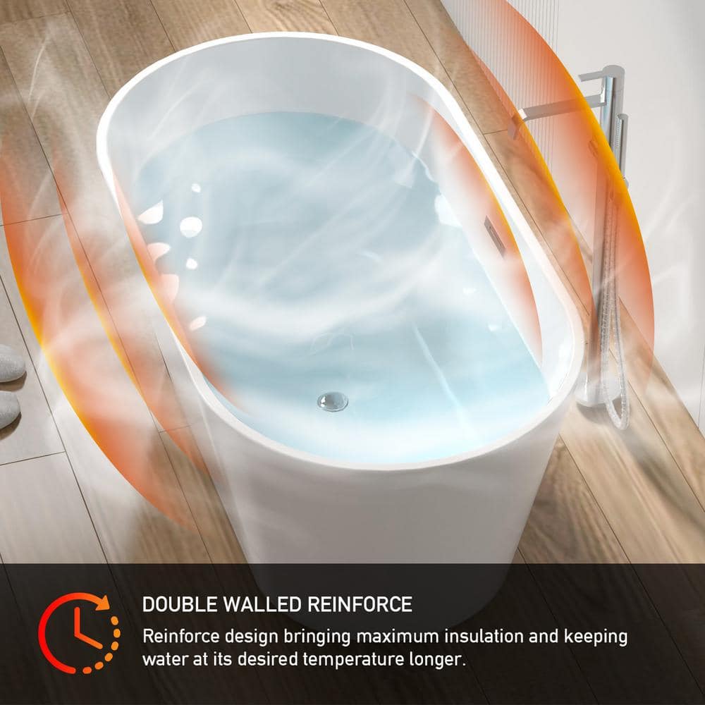 59'' White Freestanding Acrylic Soaking Bathtub