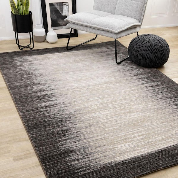 Aethera Collections 5 ft. x 8 ft. Black Border, Distressed Indoor Area Rug