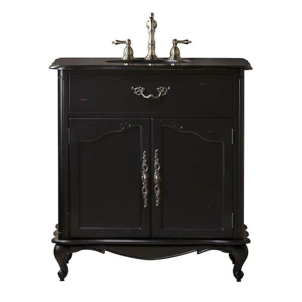Home Decorators Collection Provence 33 in. W x 22 in. D Single Sink Vanity in Black with Granite Vanity Top in Black