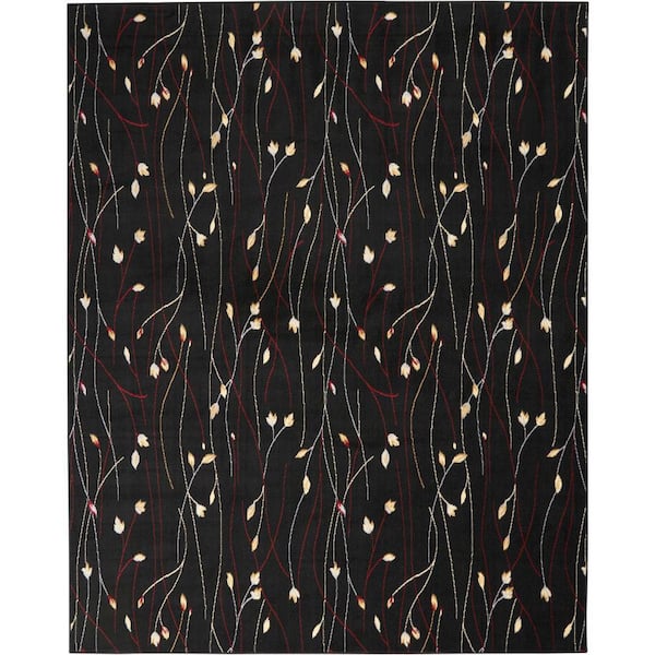 Nourison Grafix Black 8 ft. x 10 ft. Floral Contemporary Area Rug