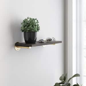 24 in. x 8 in. x 6 in. Dark Stained Solid Pine Wood Decorative Wall Shelf with Satin Gold Post Style Steel Brackets