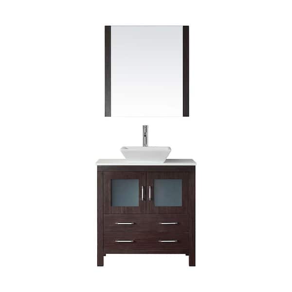 Virtu USA Dior 33 in. W Bath Vanity in Espresso with Stone Vanity Top in White with Square Basin