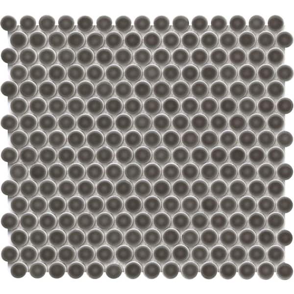 Savvy Pewter 11 in. x 12 in. Penny Glossy Porcelain Mosaic Floor and Wall Tile (0.974 sq. ft./Case, 1 pc)