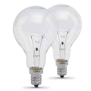 40-Watt A15 Dimmable Clear Glass Ceiling Fan E12 Candelabra Base Incandescent Light Bulb, Soft White 2700K (2-Pack)