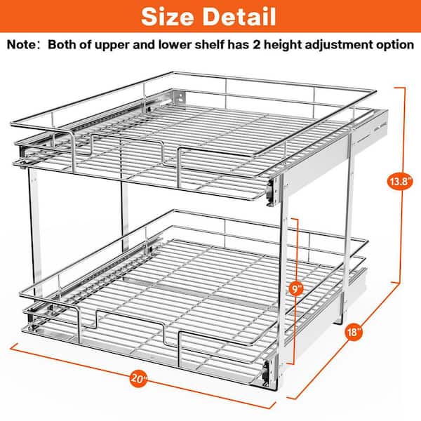 Fulgente Chrome Finish Pull Out Drawers Cabinet Organizer, Professional  Large Wire Basket Frame 2 Tier Heavy Duty Slide Out Kitchen Storage