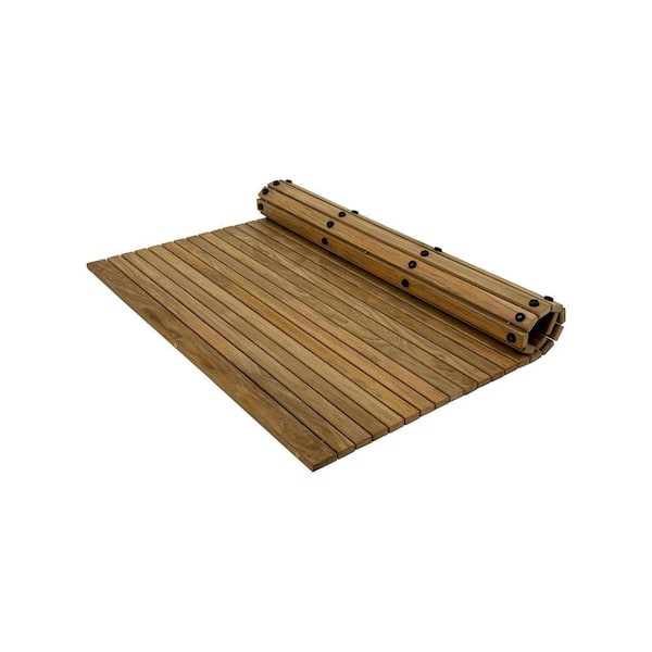 36 in. x 36 in. Natural Beige Teak Indoor and Outdoor String Mat with Rubber Footing