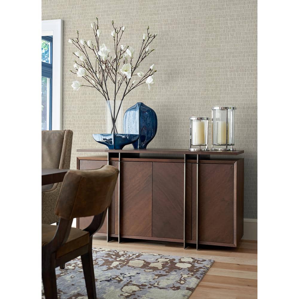 Taupe Vinyl-Coated Faux Grasscloth Embossed Wallpaper