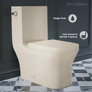 Concorde 1-Piece 1.28 GPF Single Flush Square Toilet in Bisque Seat Included