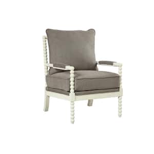 Hutch Taupe Fabric Arm Chair in Off White
