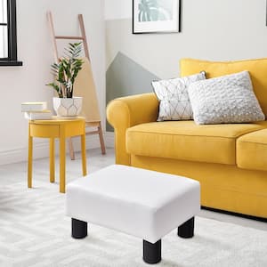 White PU Leather Ottoman Rectangular Footrest Small Stool with Padded Seat