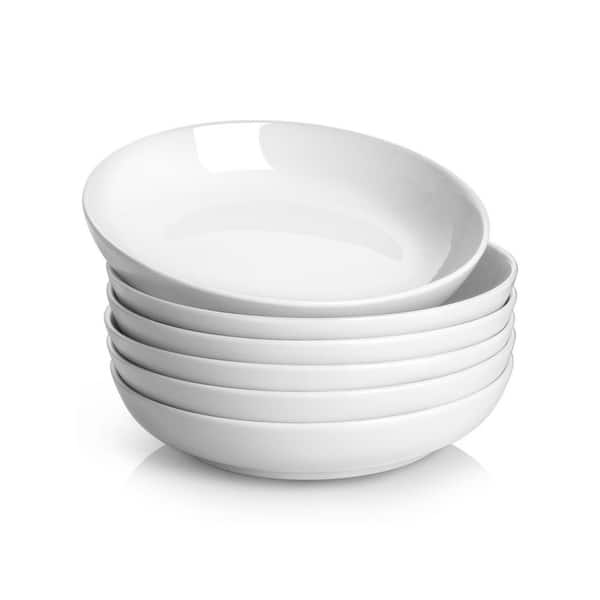 30 fl. oz. White Bone China Pasta Bowls White Soup Bowls Porcelain Pasta Plates Wide and Shallow Bowls  (Set of 6)