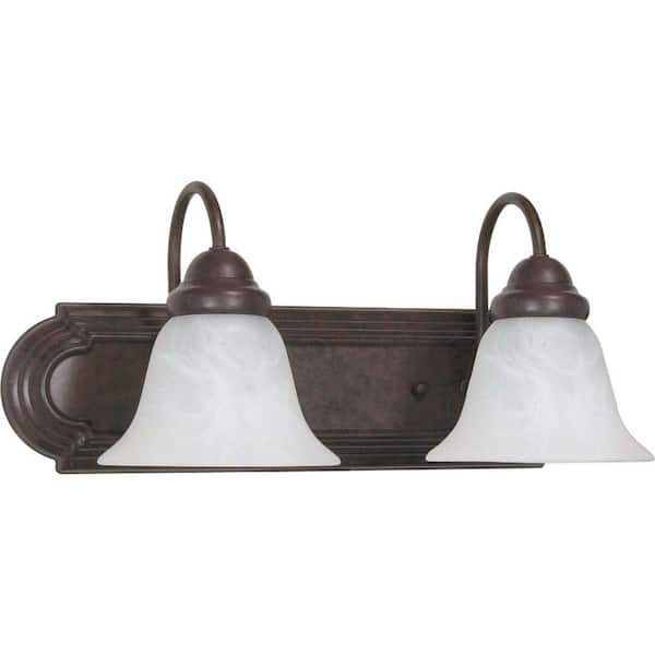 SATCO 2-Light Old Bronze Vanity Light with Alabaster Glass Bell Shades