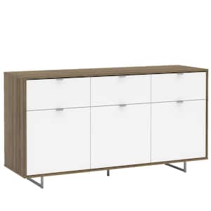 Hamiton White and Walnut Sideboard with 3-Drawers and 3-Cabinets