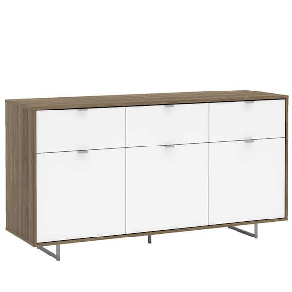 Unbranded Hamiton White and Walnut Sideboard with 3-Drawers and 3-Cabinets