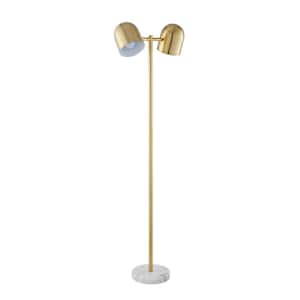 58 in. Brass 2 1-Way (On/Off) Standard Floor Lamp for Living Room with Metal Bell Shade
