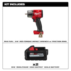 M18 FUEL GEN-2 18V Lith-Ion Mid Torque Brushless Cordless 3/8 in. Impact Wrench w/ (2) High Output 6.0 Ah Battery Pack