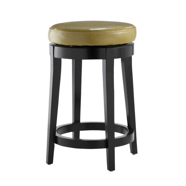 Unbranded Non-Tufted Leather 24 in. H Green Backless Swivel Bar Stool