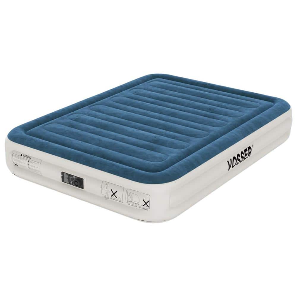 15 in. Blue Queen Air Mattress with Built-in Pump and Storage Bag, Foldable