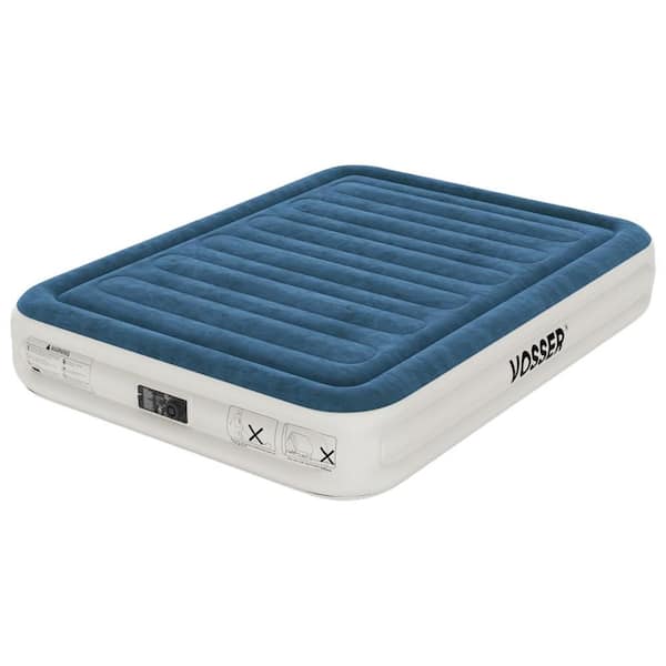Angel Sar 15 in. Blue Queen Air Mattress with Built-in Pump and Storage Bag, Foldable Inflatable Bed for Home, Camping and Guests