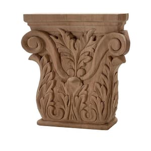 6-1/4 in. x 6-1/8 in. x 1-1/4 in. Unfinished Hand Carved Solid American Cherry Acanthus Wood Onlay Capital Wood Applique