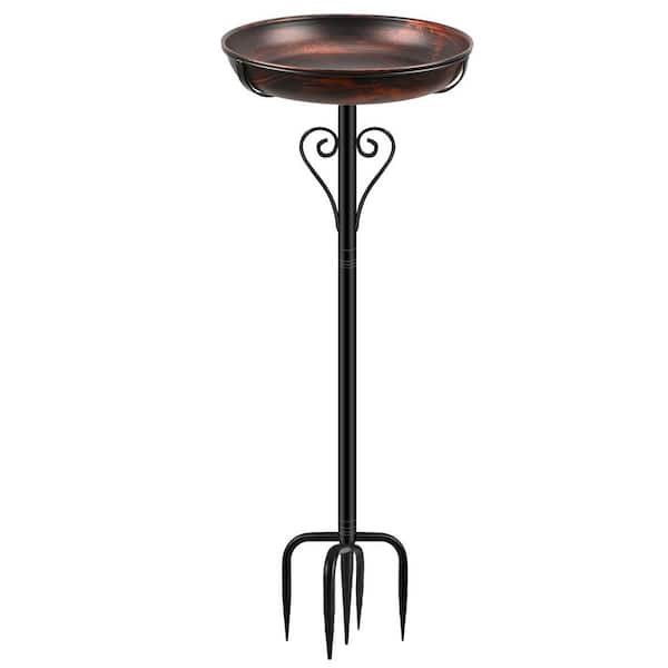 40.5 in. Vintage Bronze Metal Bird Bath with 5-Prong Stake Base and Detachable Bowl