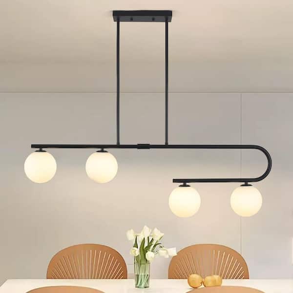 Madison 9 -Watt 4 Light Milky White Shaded Pendant Light with Globe Glass Shade , No Bulbs Included