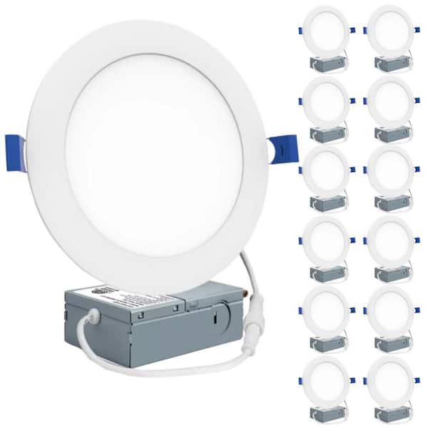 KOAOEIRS 5/6 in. Fire Rated White Round Canless Integrated LED Recessed Light Trim 12W 5CCT 2700K-5000K Dimmable IC Rated 12-Pack